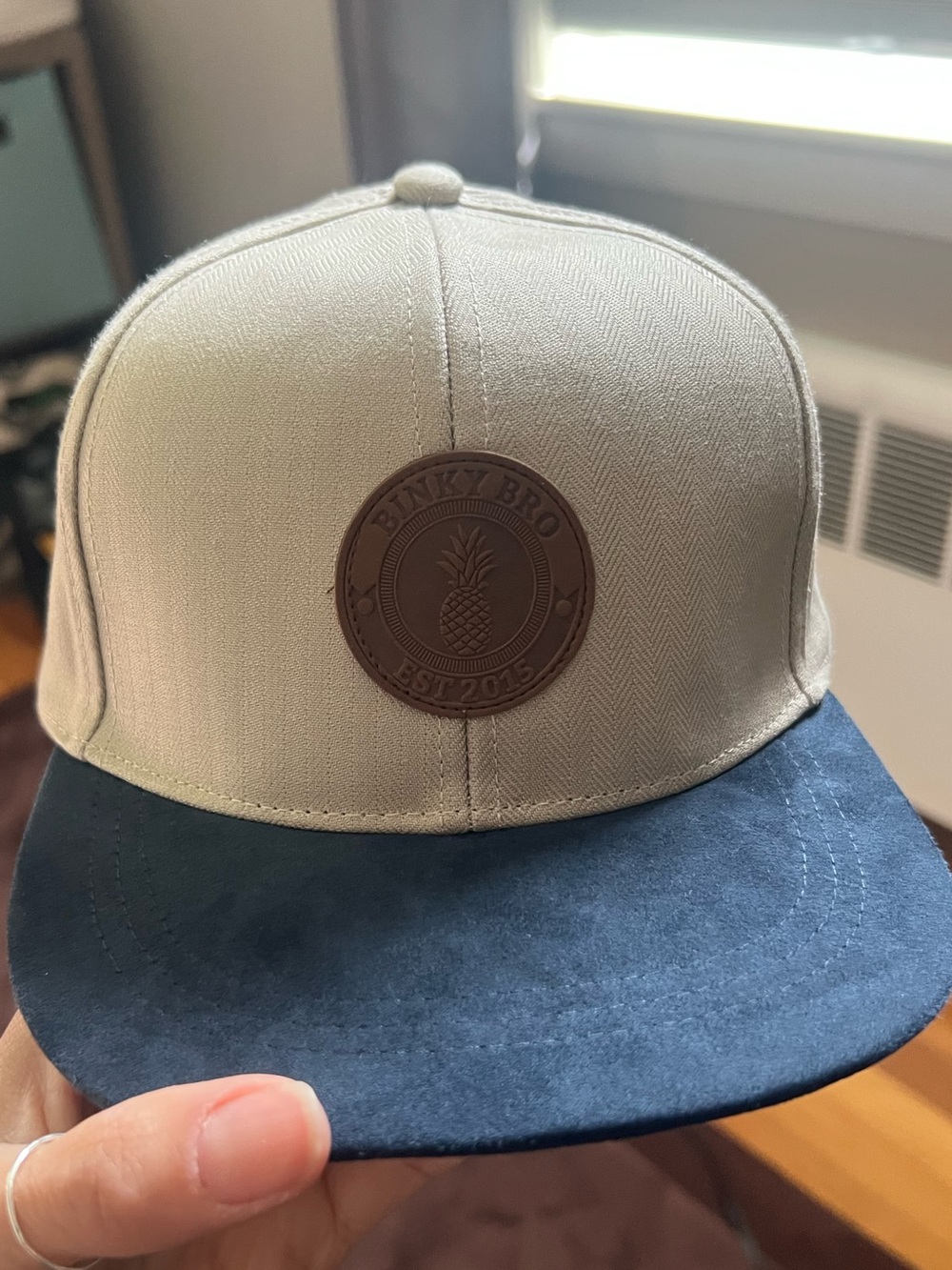 Binky Bro Two-Tone Kids Snapback Hat in Beige and Navy